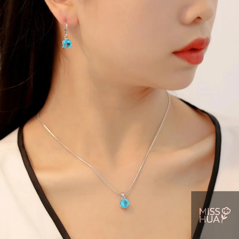 Crystal Zirconia Pendant Necklace & Earrings Set | Gift