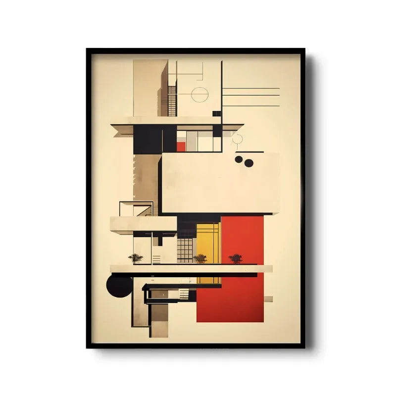 Vintage Bauhaus Abstract Geometric Canvas Wall Art Print
