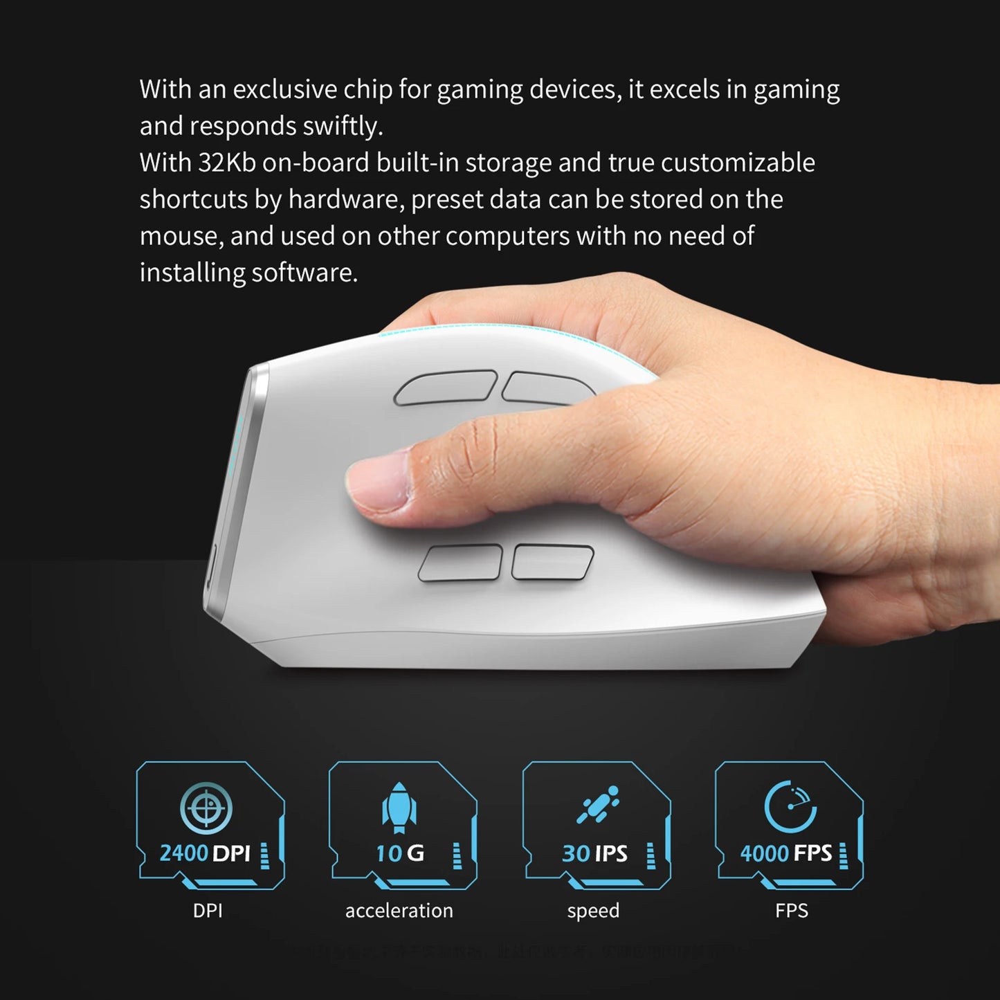 ZELOTES F-36 Vertical Wireless Mouse | 2.4G Bluetooth, 8-Key RGB