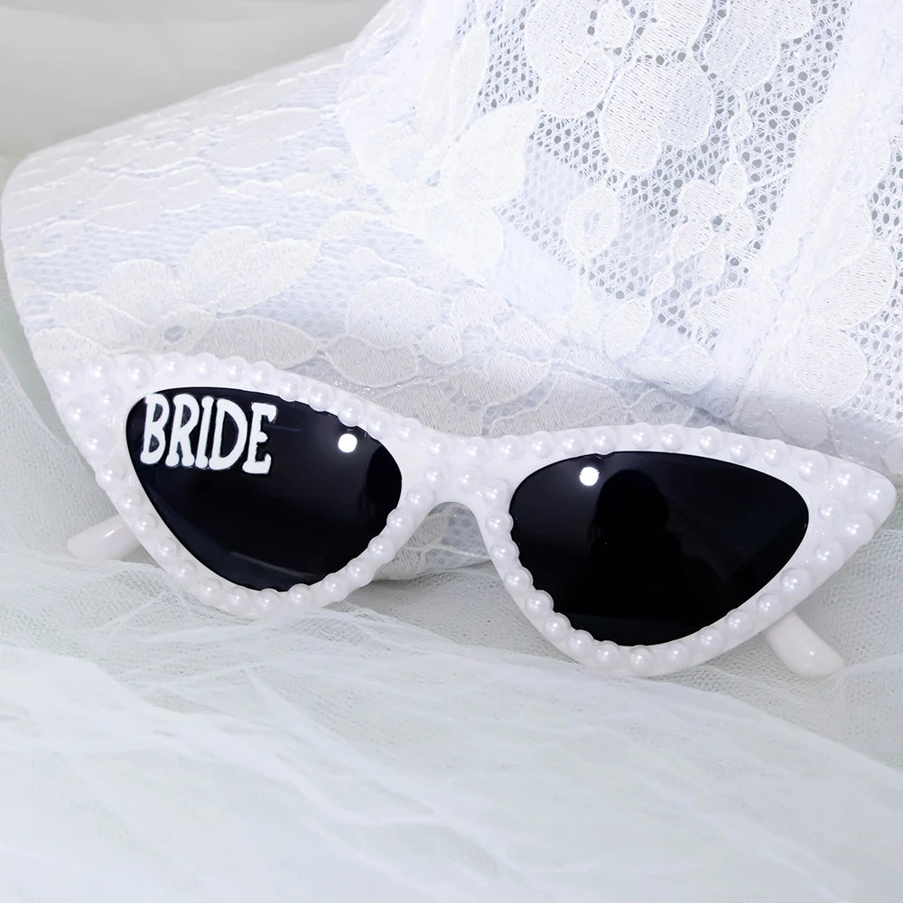 Bride & Groom Pearl Heart Sunglasses Set | Wedding Party Props Wedding Novelty Sunglasses Peaceful Pleasures Health and Wellness
