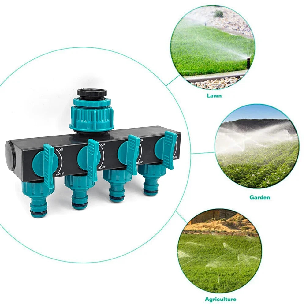 4-Way Water Splitters 1" to 3/4" to 1/2" Thread European Standard Thread Garden Irrigation Watering Connector Fittings Valve Peaceful Pleasures Health and Wellness