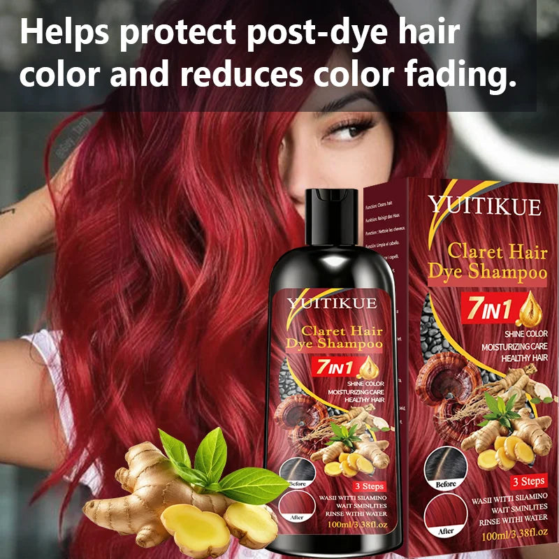 YUITIKUE 7 IN 1 Claret Hair Dye Shampoo Natural Ginger Herbal Moisturizing Long Lasting Hair Color Shampoo 100ml Peaceful Pleasures Health and Wellness