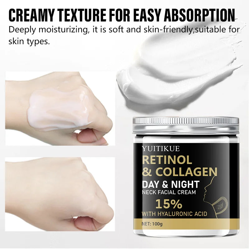 YUITIKUE Retinol Collagen Neck Cream 100g - 15% Retinol & Hyaluronic Acid, Day & Night Moisturizing, Firms & Lifts Neck Skin Peaceful Pleasures Health and Wellness
