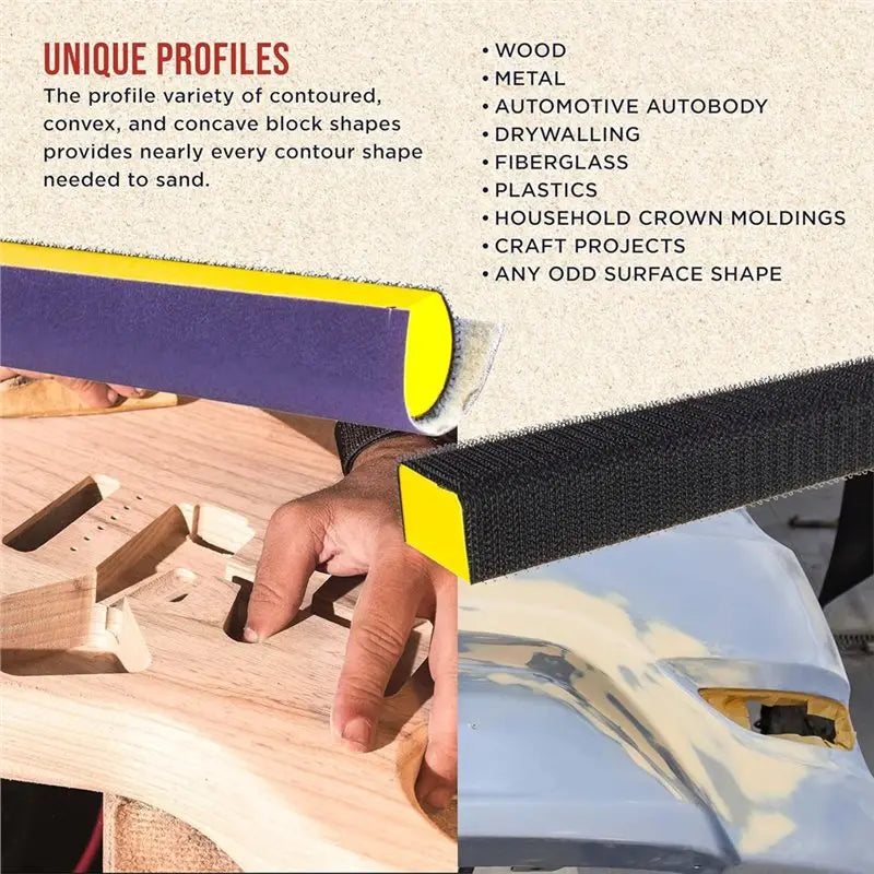 Y51A-Handheld Hook& Loop Sander Pads 7-Piece Hand Sanding Block Set-Flat, Round, Curved, Contoured Rectangle Shapes Peaceful Pleasures Health and Wellness