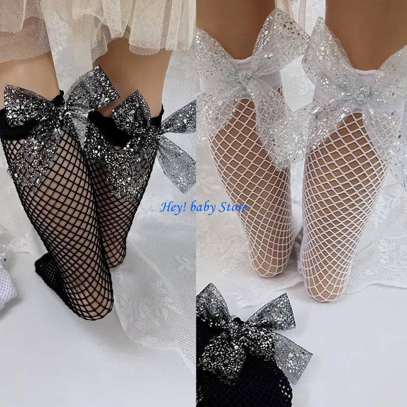 Toddler Girl Knee High Socks Glitter Bowknot | Ages 1–5