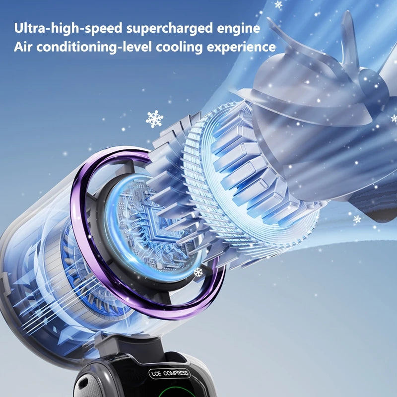 Portable Air Cooling Turbos Handheld Fan 100-Speed Adjustable Refrigeration Cooler 4000mAh LED Display USB Rechargeable Peaceful Pleasures Health and Wellness