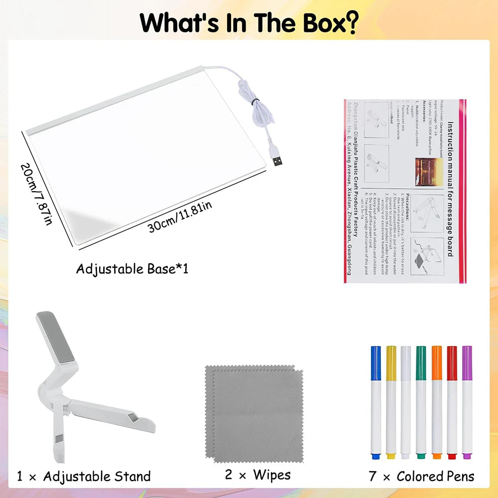 Children LED Writing Board with Stand – Colorful LED Message Board with 7 Fluorescent Pens, Perfect Gift for Kids
