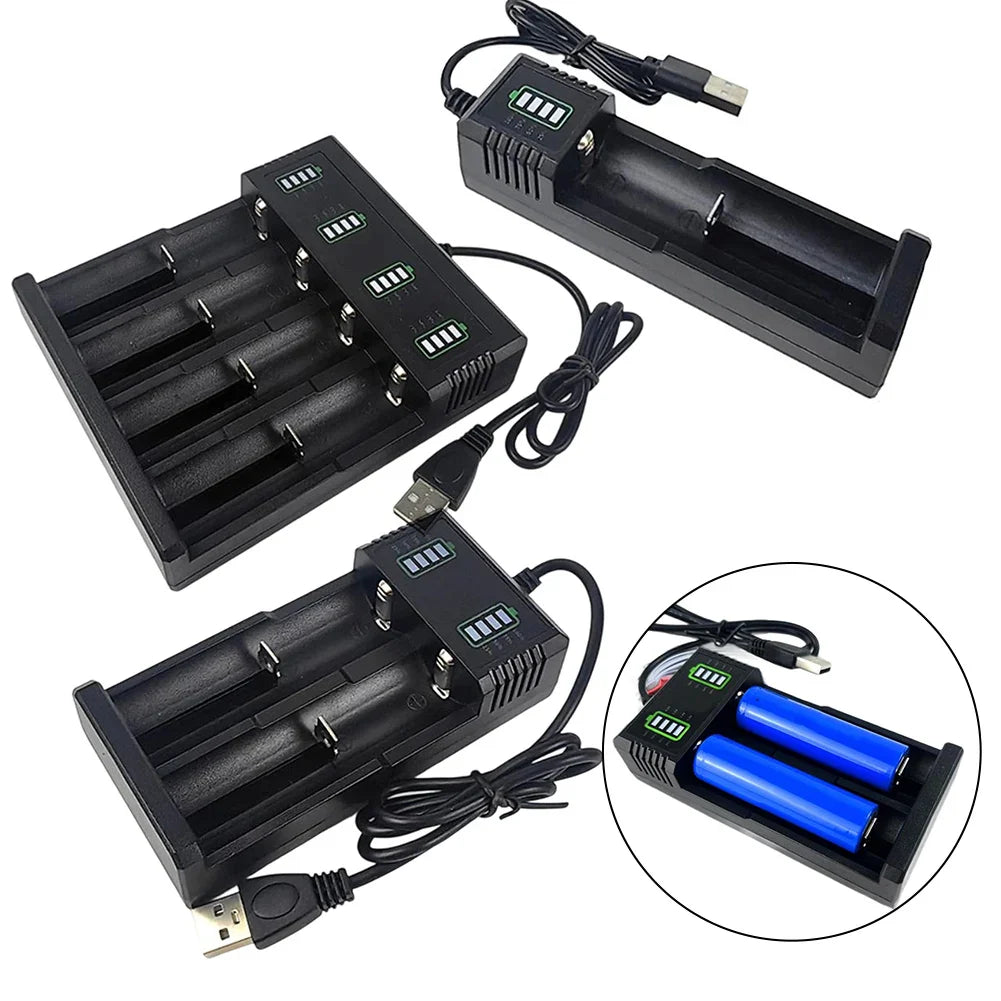 USB Smart Battery Charger 1/2/4-Slot – 18650 21700 26650