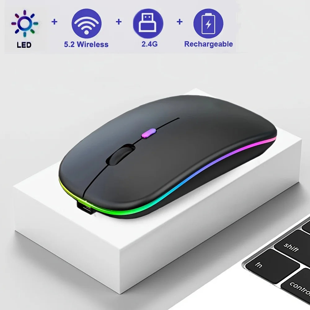 Wireless Mouse Bluetooth-Compatible Gaming Mouse (Dual Mode:BT+2.4Ghz) Ergonomic Rechargeable Mice for PC/Laptop/Macbook ﻿ Peaceful Pleasures Health and Wellness Black