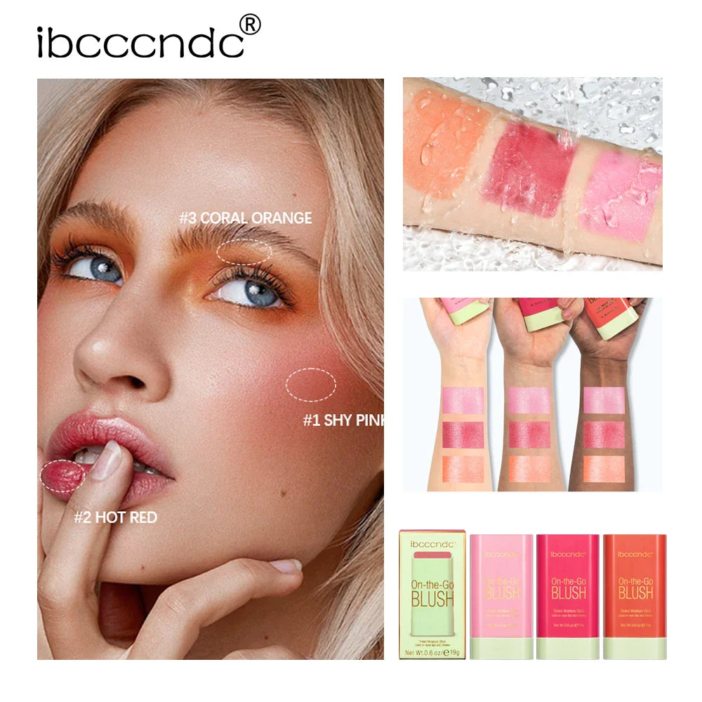 ibcccndc 3-in-1 Blush Stick – Matte Cream Rouge, Waterproof