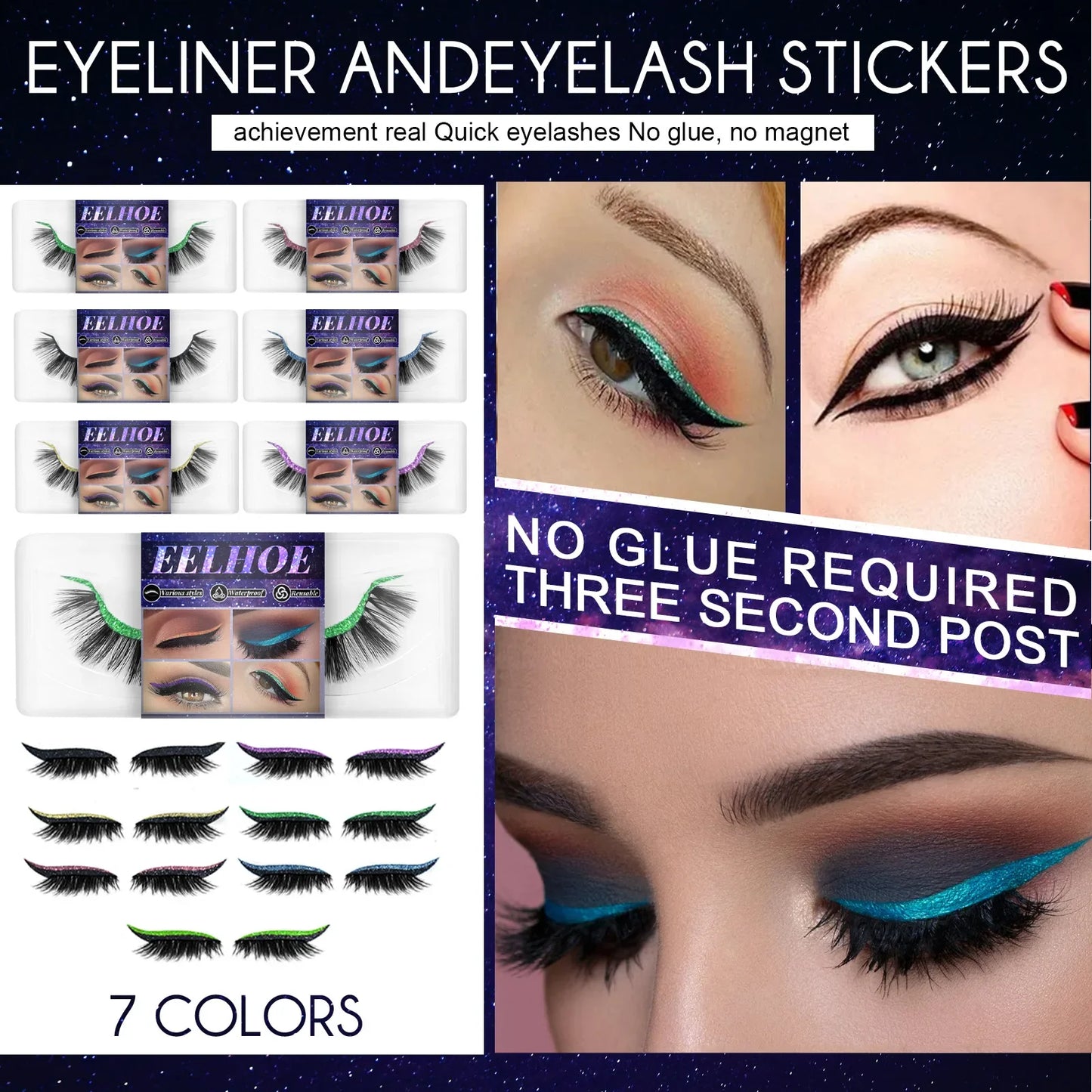 3D Faux Mink Self-Adhesive Lash Stickers – 7 Colors, Waterproof