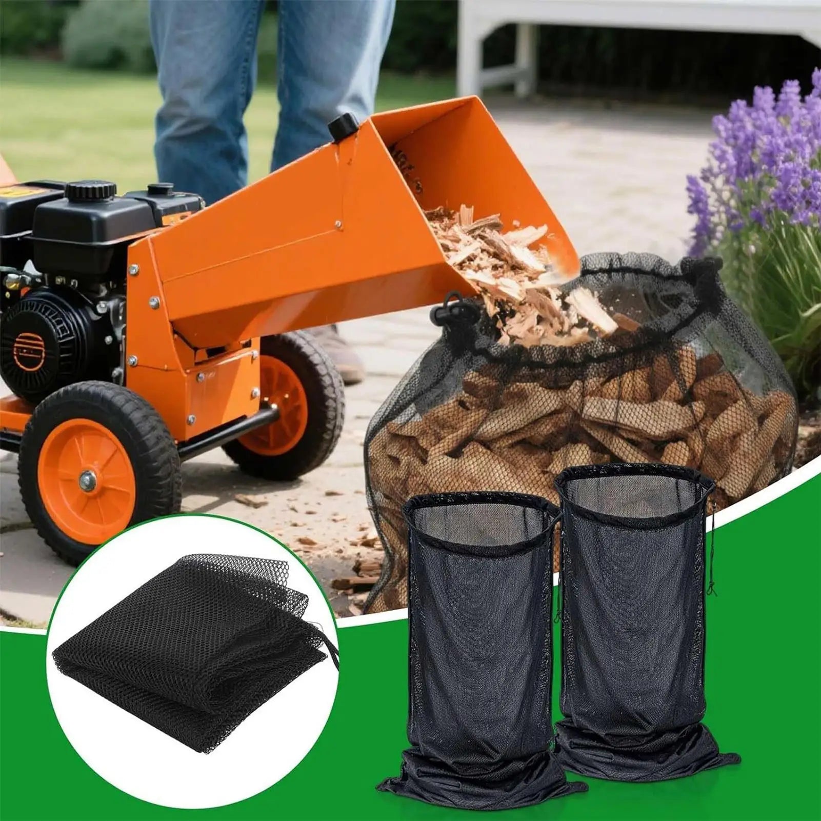 Large Wood Chipper Shredder Bag & Mesh Firewood Carrier 48x24" Chipper Shredder Bag Peaceful Pleasures Health and Wellness