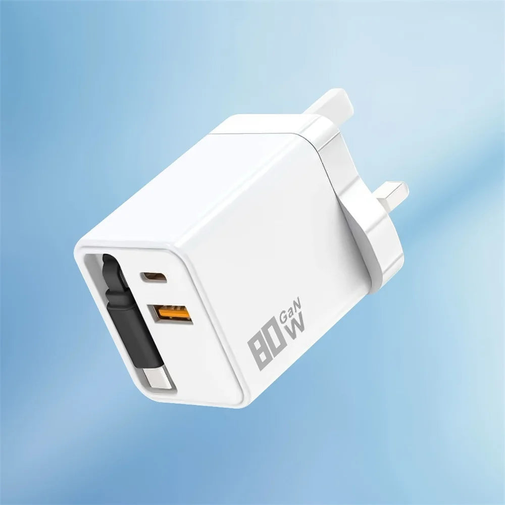 80W GaN Fast Wall Charger with USB-C Cable | iPhone & Android