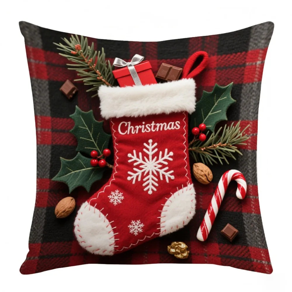 Christmas Cushion Cover | Snowflake & Santa Pillowcase 45x45cm