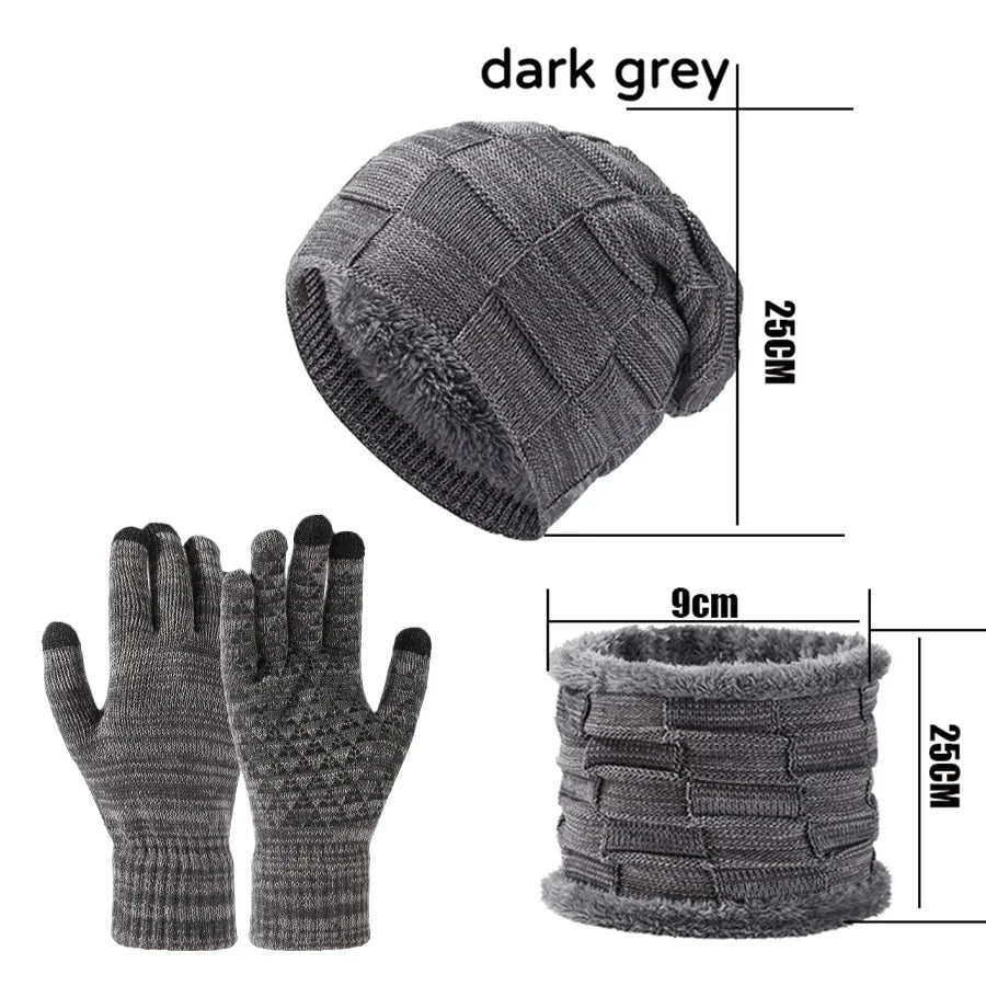 Autumn Winter Unisex Warm & Soft Winter Fleece-lined Knitted Hat,Scarves And Touch Screen Gloves 3-Piece Set Peaceful Pleasures Health and Wellness