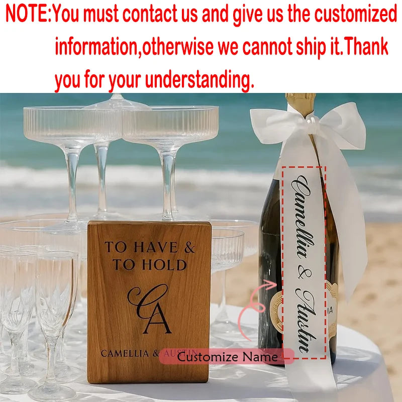 5pcs Personalized Wedding Ribbon Champagne Glass & Chair Decor