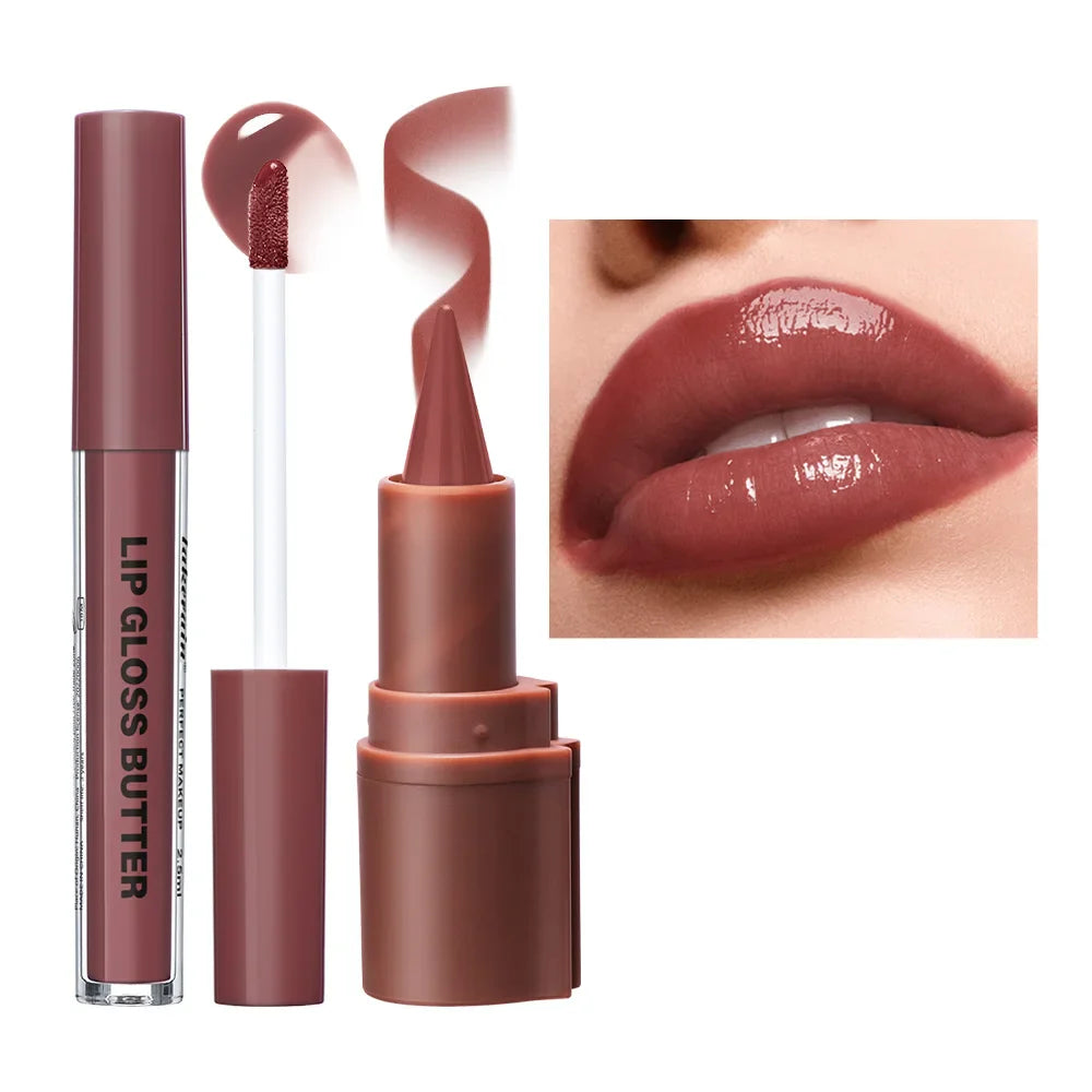 3D Lip Liner & Lip Gloss Butter Set – Hydrating Natural Finish