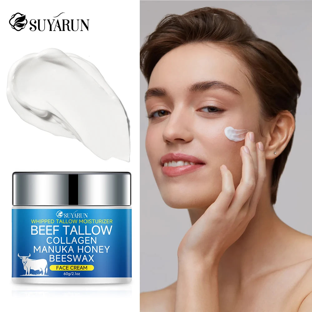 SUYARUN Natural Tallow Cream with Olive Oil & Raw Honey - Nourishing Anti-Aging Face Moisturizer for Dry Skin. Peaceful Pleasures Health and Wellness