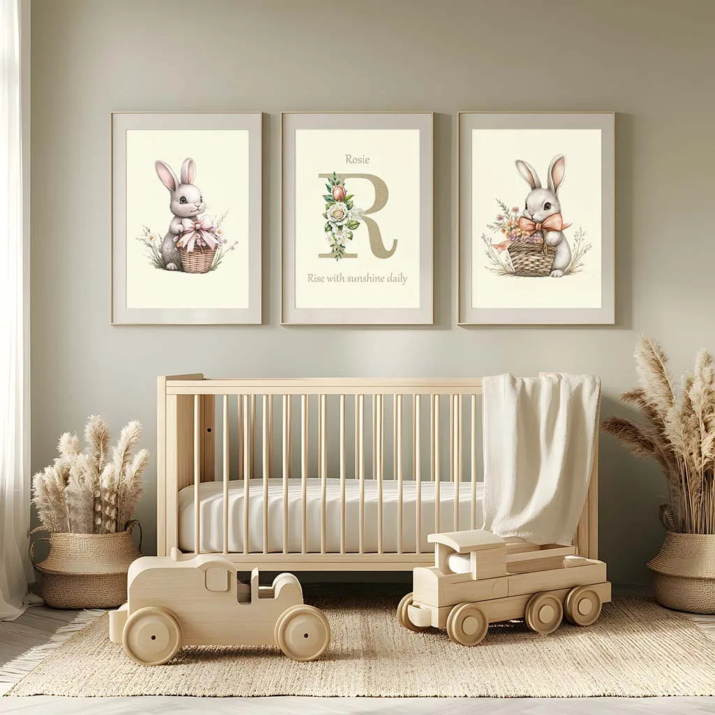 Custom Name Nursery Canvas Art | Bunny Floral Kids Wall Decor Nursery Canvas Print Peaceful Pleasures Health and Wellness