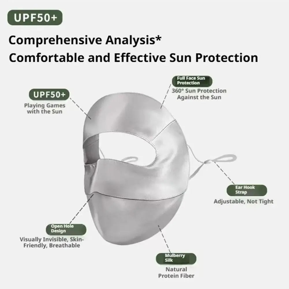 100% Silk Face Mask UPF50+ UV Sun Protection for Women Silk Sun Protection Mask Oasis Select