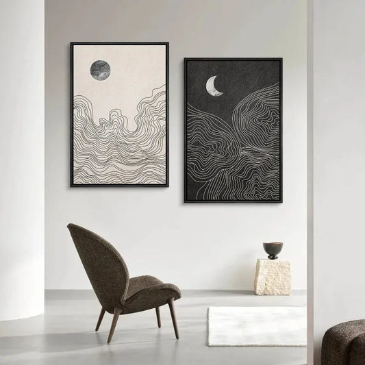 Boho Black & White Sun Moon Canvas Wall Art | Modern Decor Canvas Wall Art Peaceful Pleasures Health and Wellness