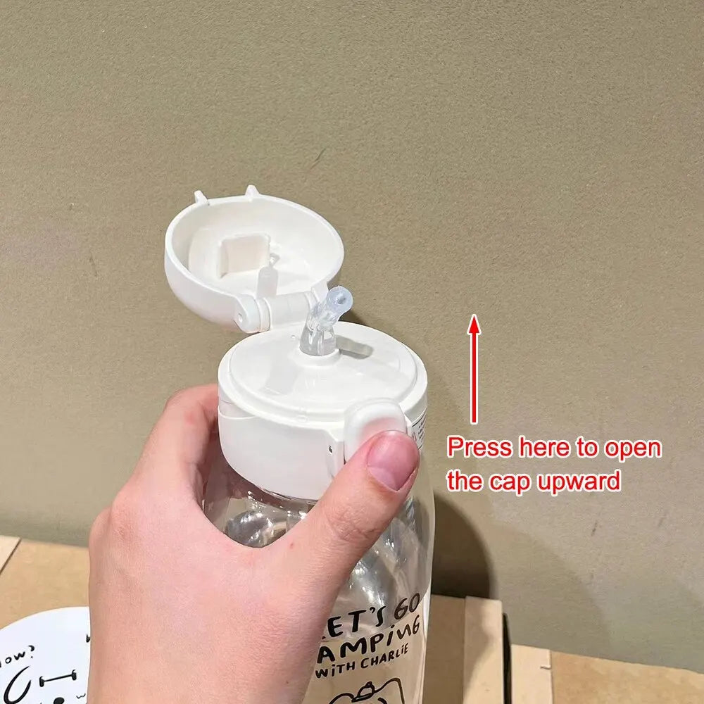 Plastic Water Bottle Water Cup With Straw Simple Large Capacity Portable Drop Resistant And Portable Cup Cartoon Ice Suction Cup Peaceful Pleasures Health and Wellness