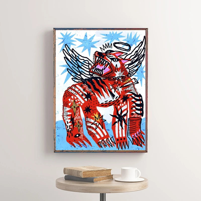 Abstract Classic Tiger in Blue Illustration Poster Wall Art Print Canvas Painting for Living Room Home Decoration Picture Peaceful Pleasures Health and Wellness