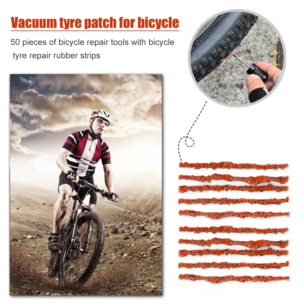 50pcs Tire Puncture Plug 1.5x50mm Bike Tubeless Tire Repair Cycling Accessories for Road Mountain Bikes for Bicycle Tires Peaceful Pleasures Health and Wellness