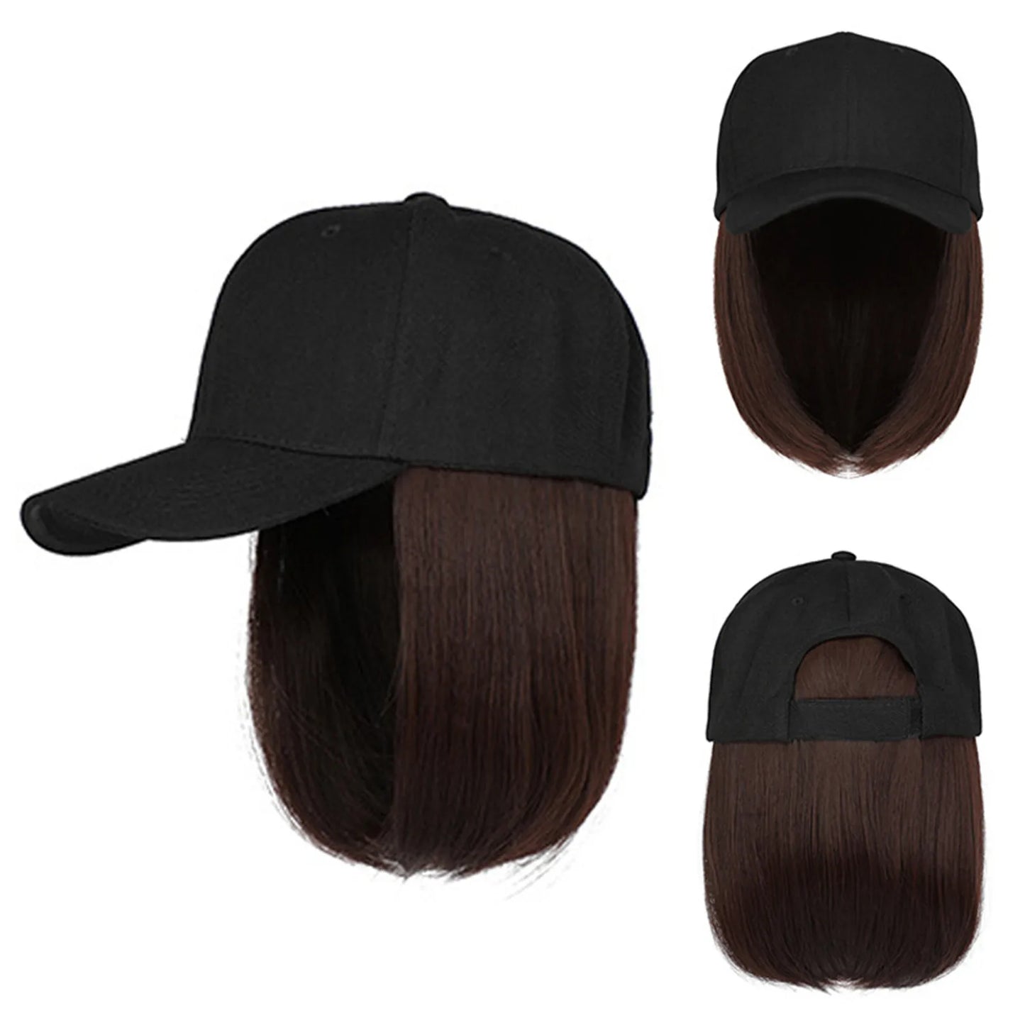 Baseball Cap Bob Wig | Adjustable Synthetic Hair Hat