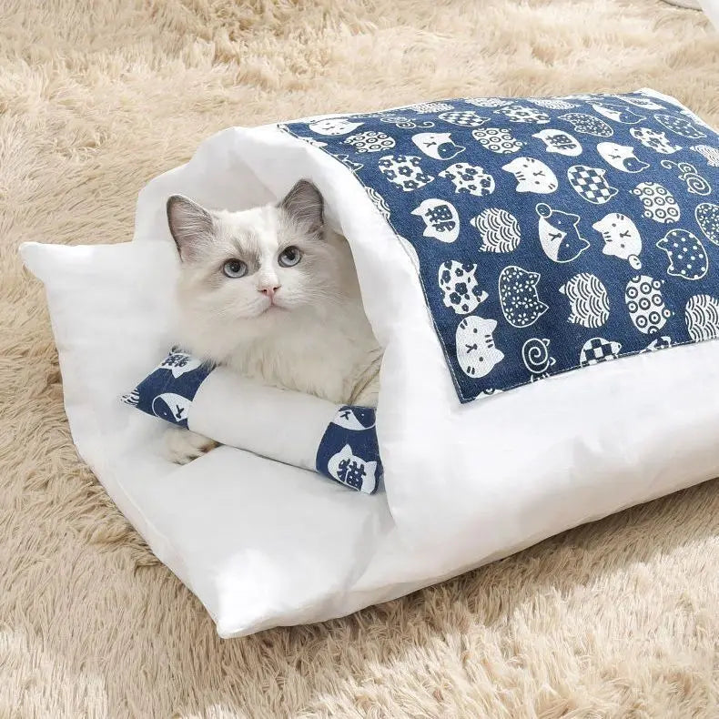 Japanese Cat Sleeping Bag – Warm Cave Bed for Cats & Dogs