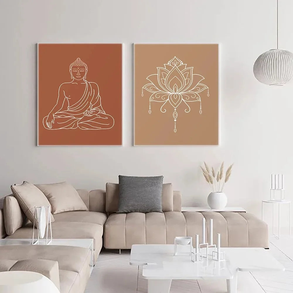 Mandala Buddha Lotus Abstract Boho Wall Print Canvas Painting Poster Picture Zen Line Living Room Home Interior Decor Peaceful Pleasures Health and Wellness
