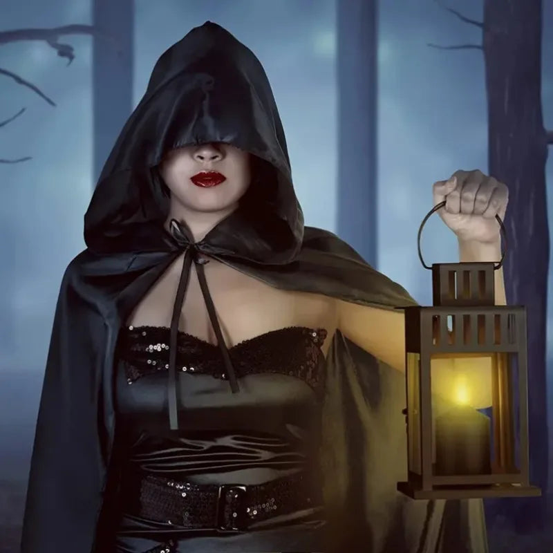 Hooded Witch Cloak Black Long Robe Halloween Costume Unisex