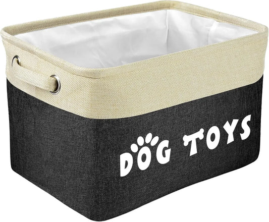 Collapsible Dog Toy Storage Basket with Handles, Large Organizer for Pet Accessories, Black, 15x11x9 Inches Peaceful Pleasures Health and Wellness United States