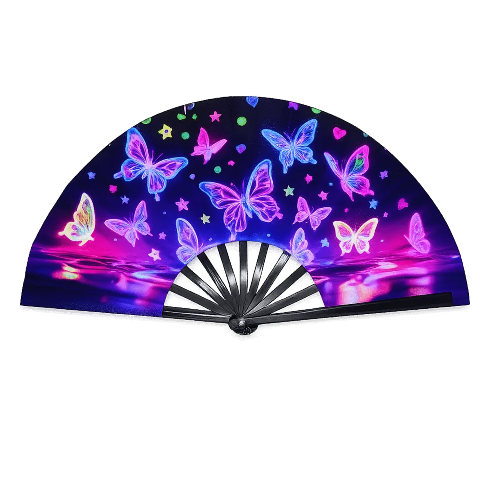 UV Glow 33cm Folding Hand Fan – Rave, Festival & Dance