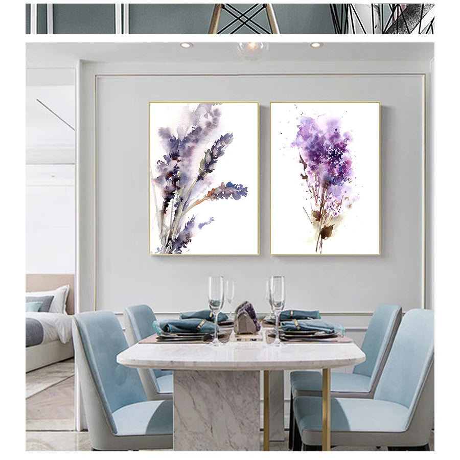 and Lilac Prints Flowers Painting Wall Art Canvas Painting Room Home Decor Unframed Abstract Botanical Purple Lavender Peaceful Pleasures Health and Wellness