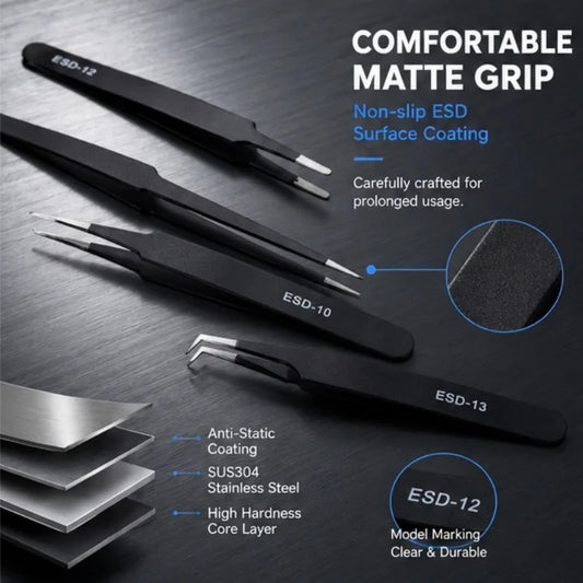 6pcs Precision Long Tweezers Set ESD Anti-Static Stainless SteelTweezers Repair Tools For Electronics Repair Soldering Craft Peaceful Pleasures Health and Wellness