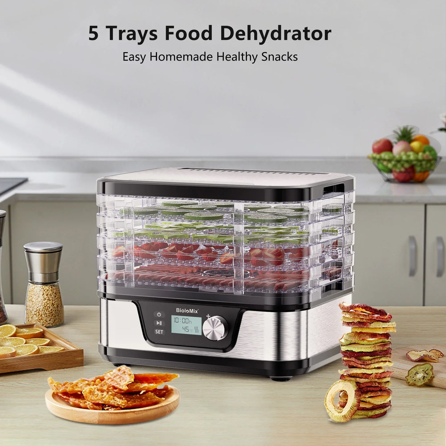 BioloMix 10L Food Dehydrator – 5 BPA-Free Trays, Digital Timer & Temp Control Kitchen Appliance Peaceful Pleasures Health and Wellness
