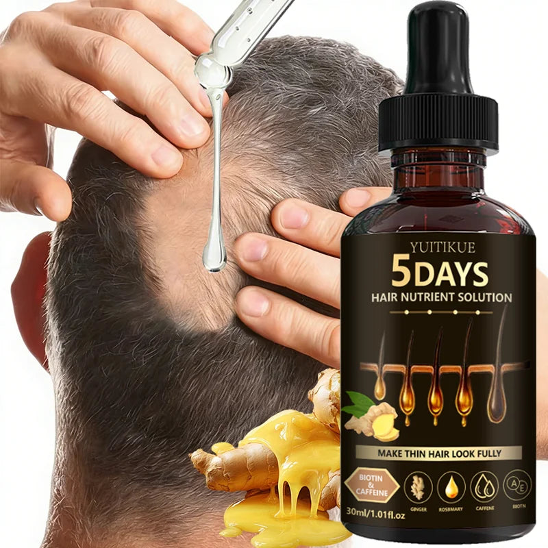 YUITIKUE 5 Days Hair Nutrient Solution | With Biotin, Caffeine, Ginger & Rosemary | For Thicker, Fuller Looking Hair 30ml Peaceful Pleasures Health and Wellness