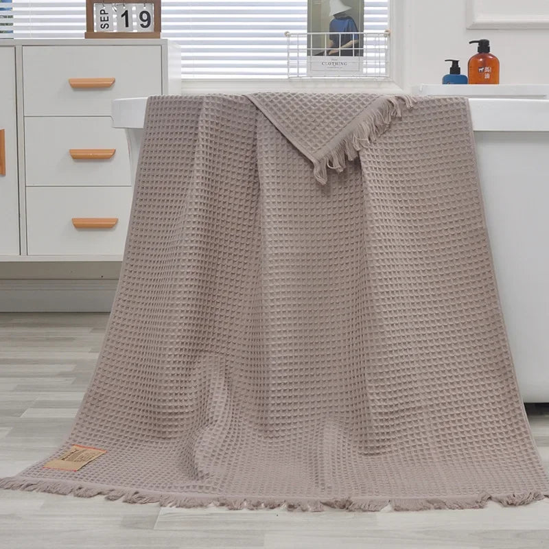 XXL Organic Cotton Waffle Bath Towel 90x180cm | Quick-Dry