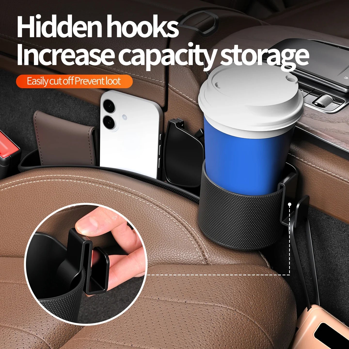 Car Seat Gap Filler Organizer with Cup Holder & Hook – 2 Pack