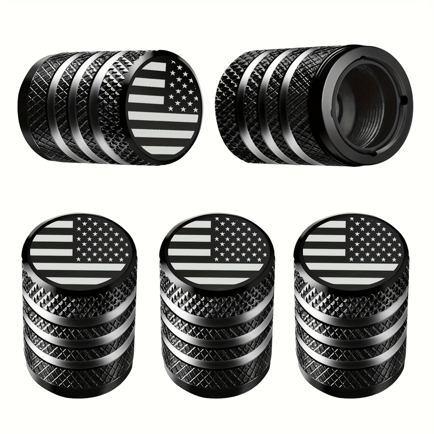 American Flag Tire Valve Stem Caps 5-Pack – Metal Peaceful Pleasures Health and Wellness black