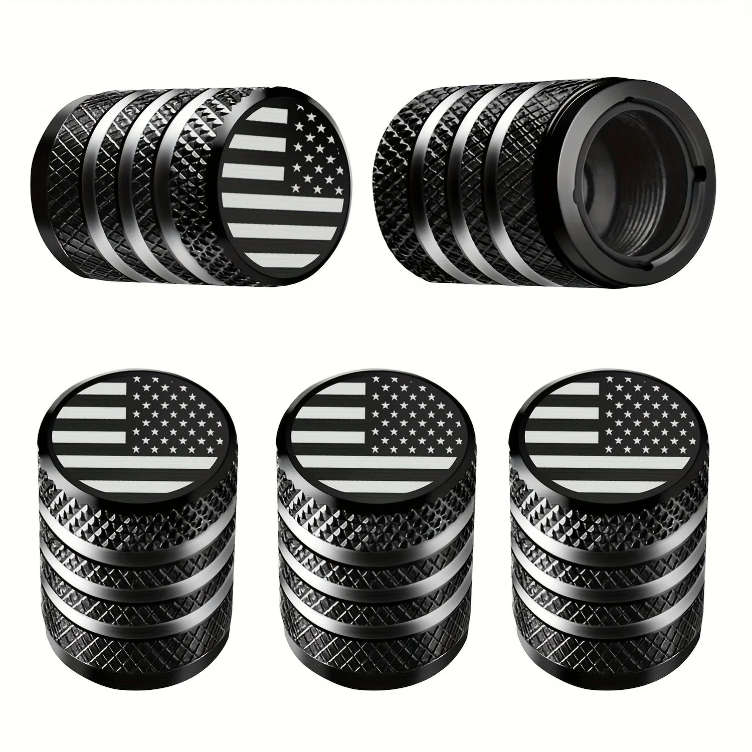 American Flag Tire Valve Stem Caps 5-Pack – Metal Peaceful Pleasures Health and Wellness black