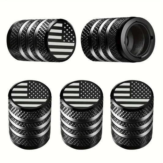 5-Pack American Flag Tire Valve Cap - Durable Metal Material, with Leak-Proof Plastic Lining, Corrosion-Resistant, Suitable for Cars, Trucks, Motorcycles and Bicycles Peaceful Pleasures Health and Wellness black