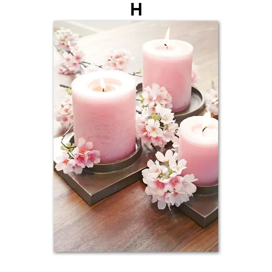 Pink Floral Nordic Canvas Wall Art Print | Cherry Blossom Décor