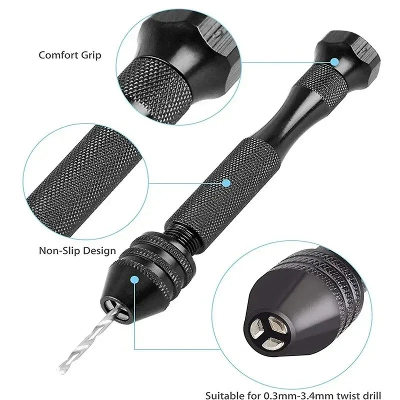Mini Hand Drill Set | 10-Pc Twist Bits for Wood & Craft DIY