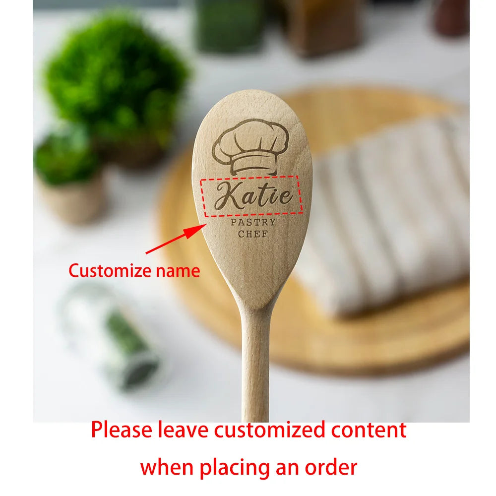 Custom Name Engraved Wooden Spoon Baker Chef Star Baking Cooking Supplies Birthday Christmas Housewarming Kitchen Decor Gift Peaceful Pleasures Health and Wellness CCustom Spoon 1Pcs 30x5cm