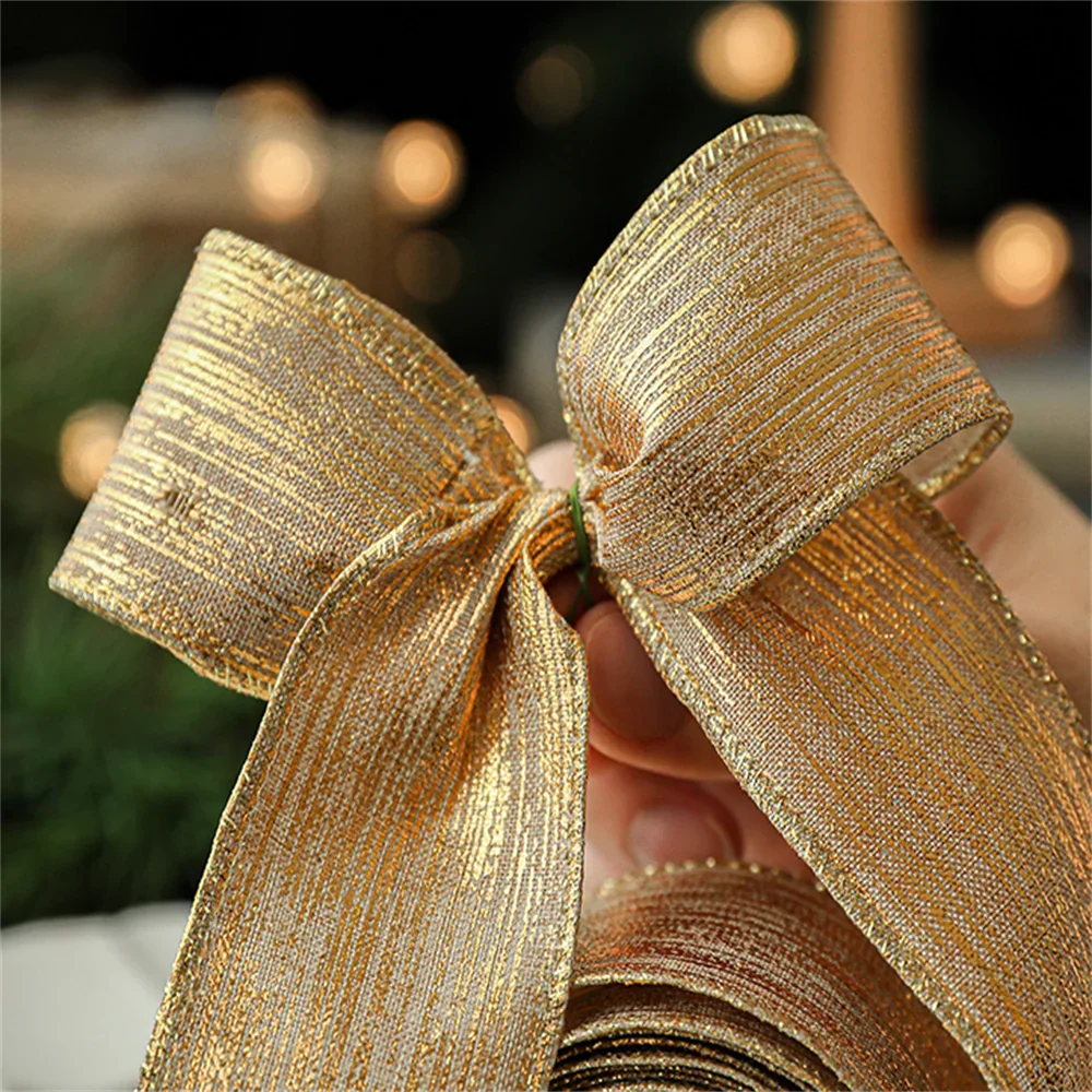 2m Glitter Christmas Ribbon Gold Silver Champagne | Xmas Bow