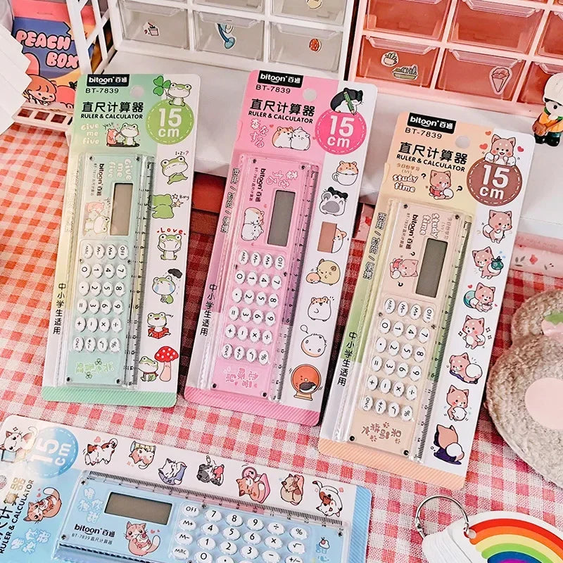 Ruler Calculator Mini Cartoon Cute Gift with A Calculator Ruler Personalized and Creative Multifunction Office School Supplies Peaceful Pleasures Health and Wellness
