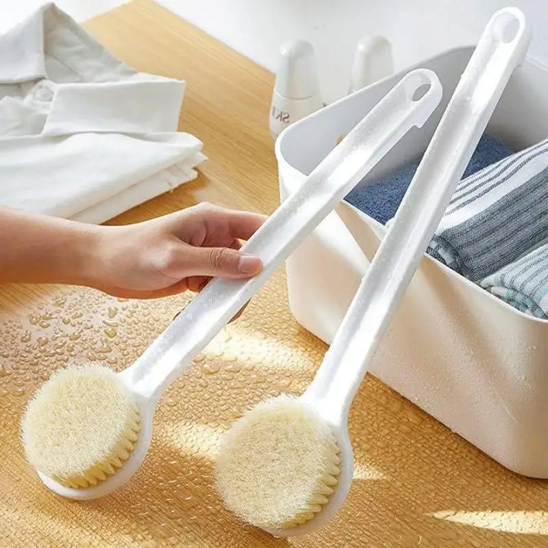 2-in-1 Long Handle Bath Brush & Exfoliating Loofah Puff