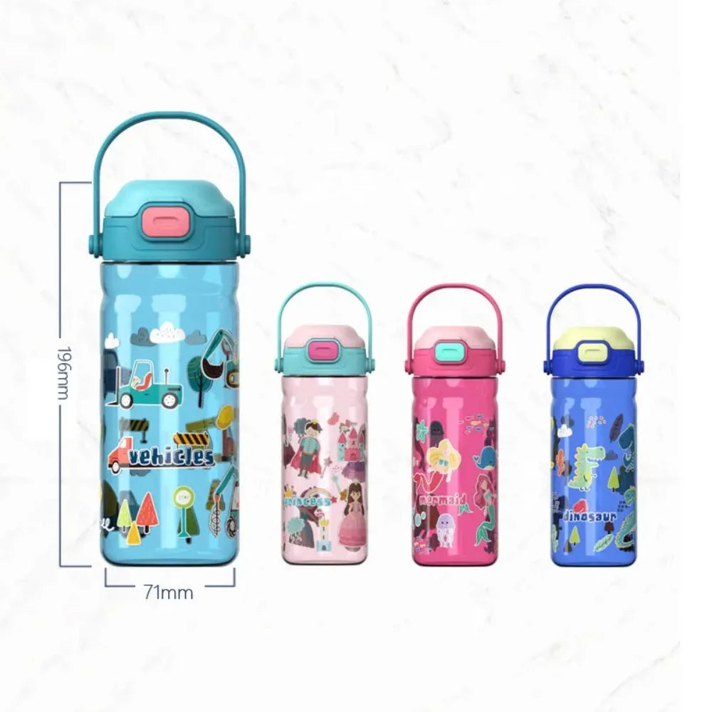 550ml Kids Cartoon Straw Water Bottle with Handle | BPA-Free
